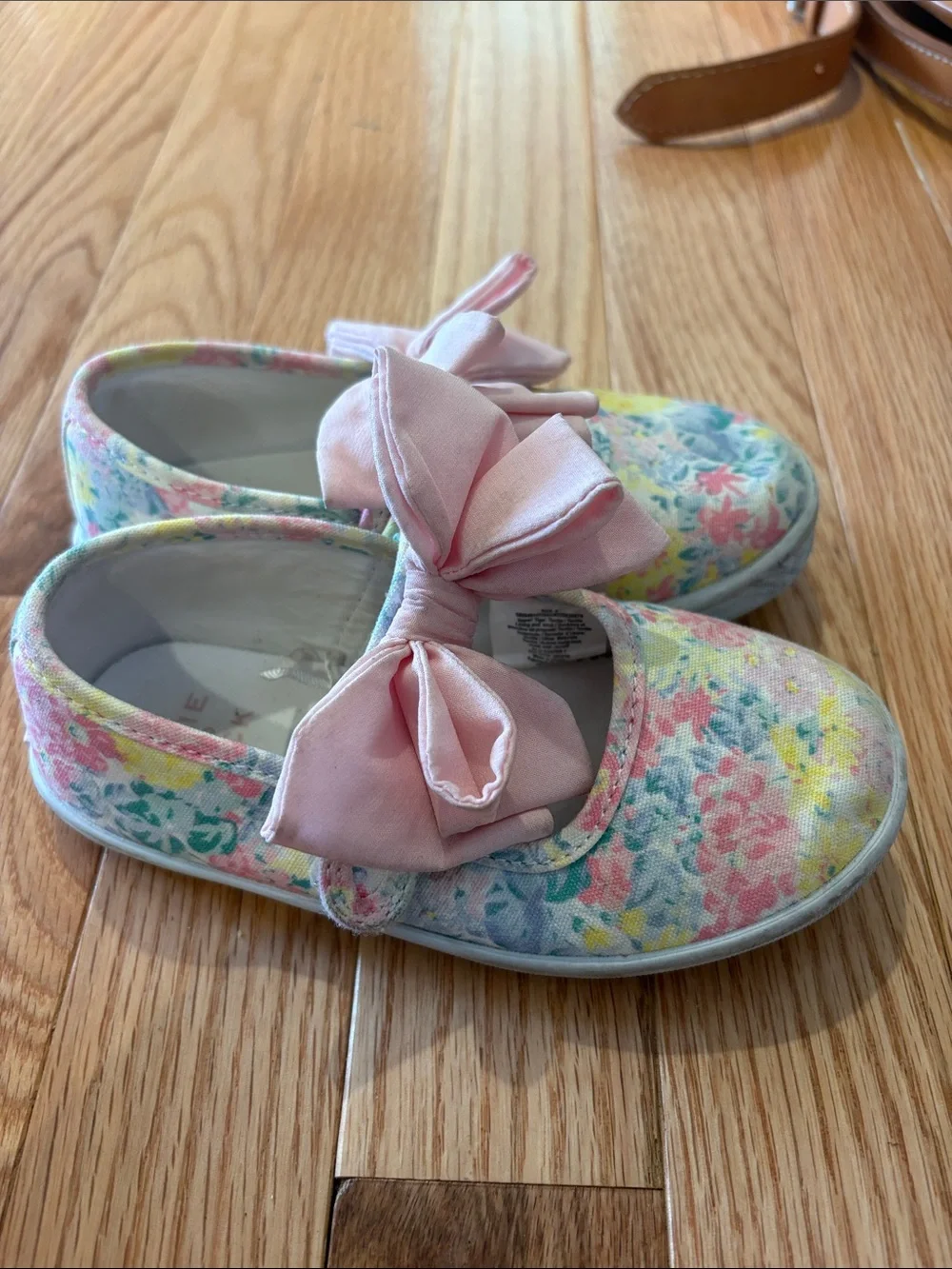 Janie & Jack Floral Slip-On Shoes with Velcro Pink Bows